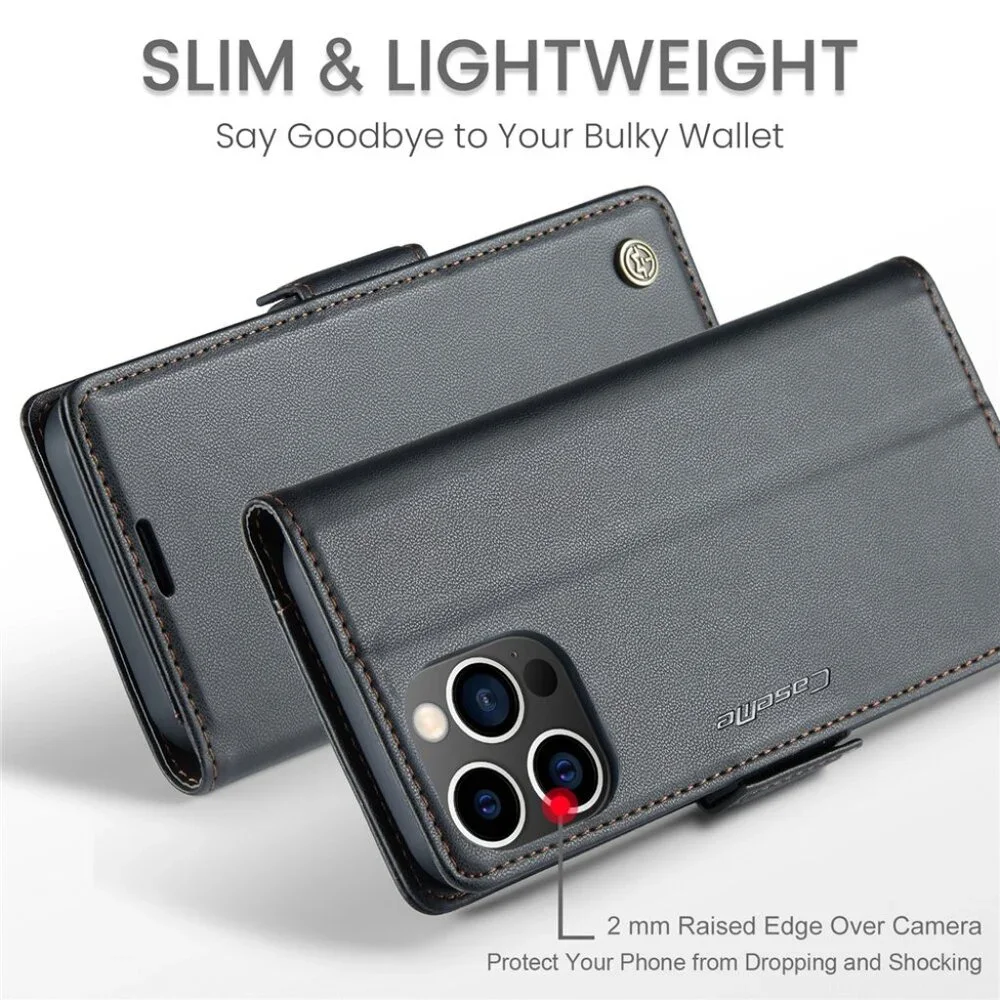 CaseMe 023 For iPhone 14 Pro Max Retro PU Leather Wallet Case Butterfly Buckle w
